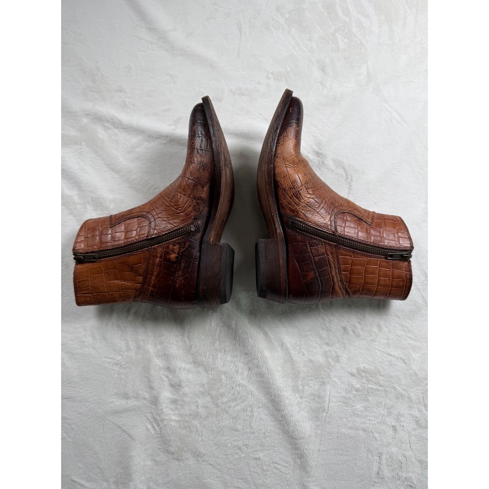 Frye Billy Side Zip Moto Short Brown Croc Embossed Leather Western Boots 6.5B - Picture 3 of 11